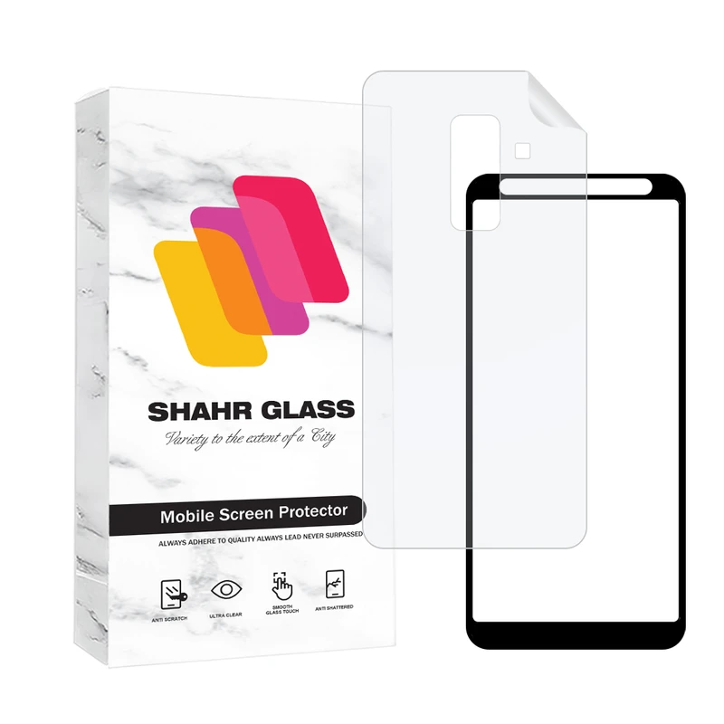 محافظ صفحه نمایش شهر گلس مدل FUNABKSH مناسب برای گوشی موبایل سامسونگ Galaxy A6 Plus به همراه محافظ پشت گوشی