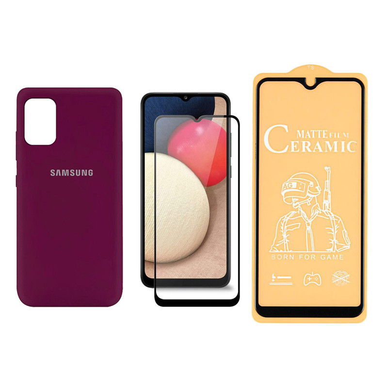 کاور مدل سیلیکونی مناسب برای گوشی موبایل سامسونگ Galaxy A02s به همراه محافظ صفحه نمایش مجموعه 2 عددی