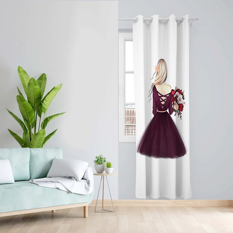 پرده طرح دختر مدل مخمل پانچی کد 5513 z سایز 140x200 سانتی متر