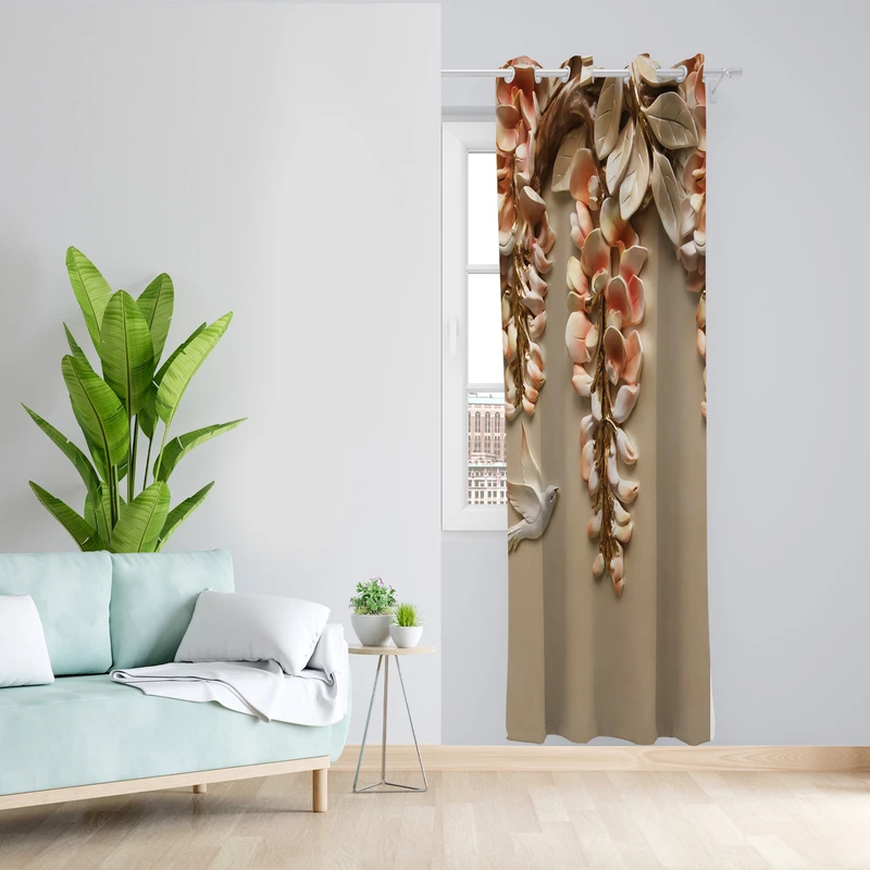 پرده طرح گل مدل مخمل پانچی کد L 1343L Z سایز 140x200 سانتی متر