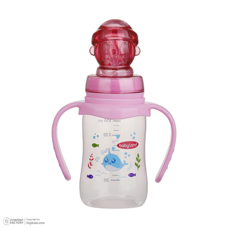 شیشه شیر بیبی لند مدل کلاسیک ارتودنسی ملوان دسته دار کد 05531-pp گنجایش 150 میلی لیتر