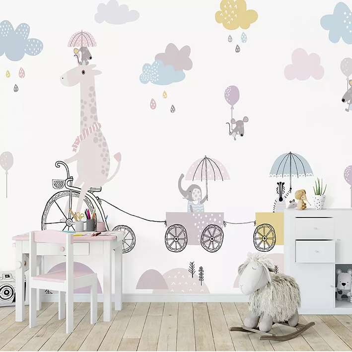 پوستر دیواری اتاق کودک مدل نقاشی زرافه چتر DVRF1598
