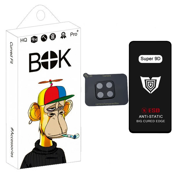 محافظ صفحه نمایش بوک مدل Super 9D Guard مناسب برای گوشی موبایل سامسونگ galaxy A12 به همراه محافظ لنز دوربین