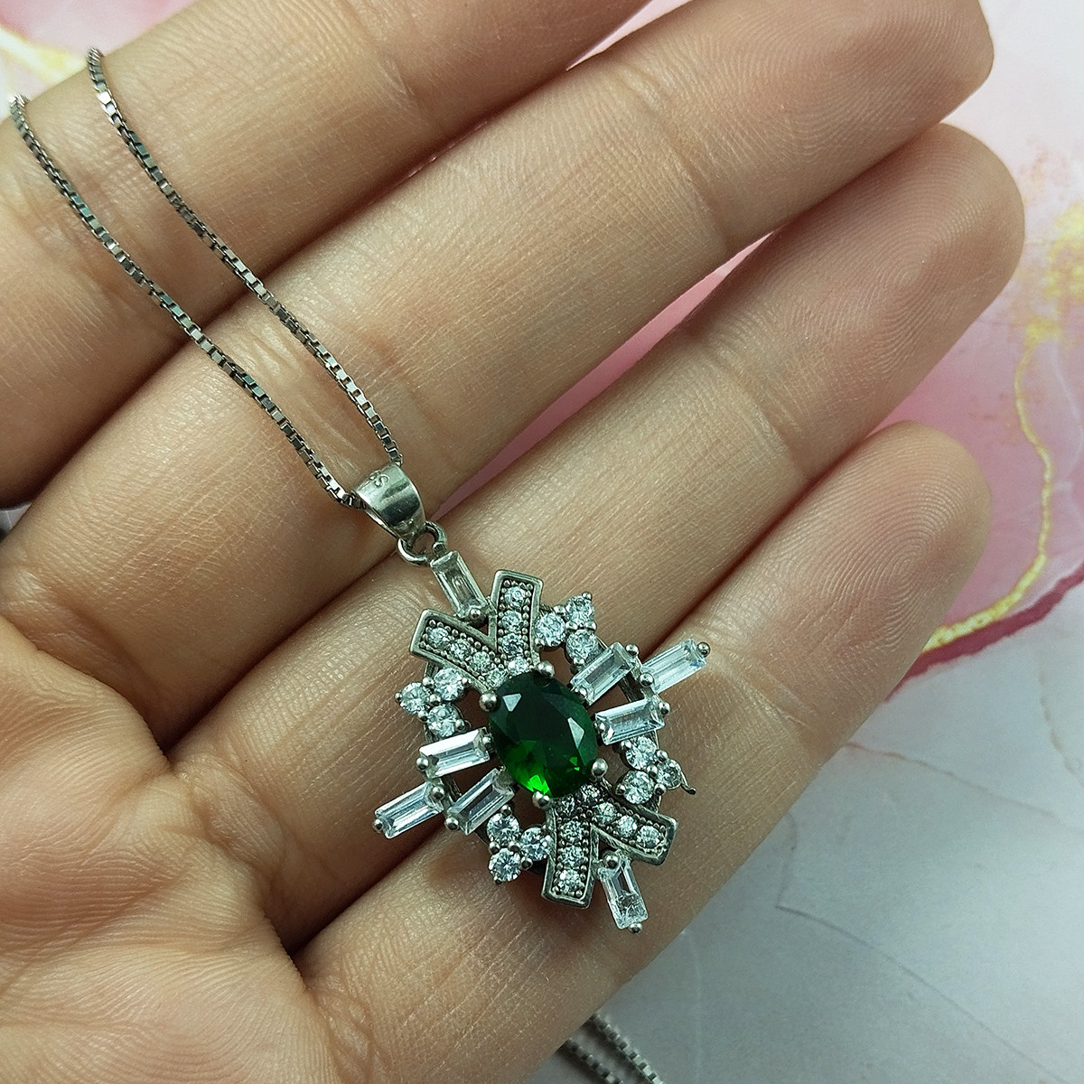 نیم ست نقره زنانه سلین کالا مدل زمرد کد 126