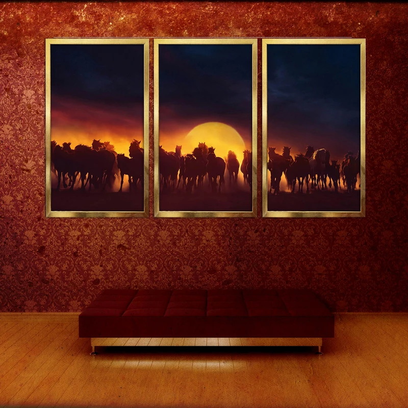 تابلو بکلیت طرح دکوراتیو منظره غروب آفتاب مدل T-607 مجموعه 3 عددی 