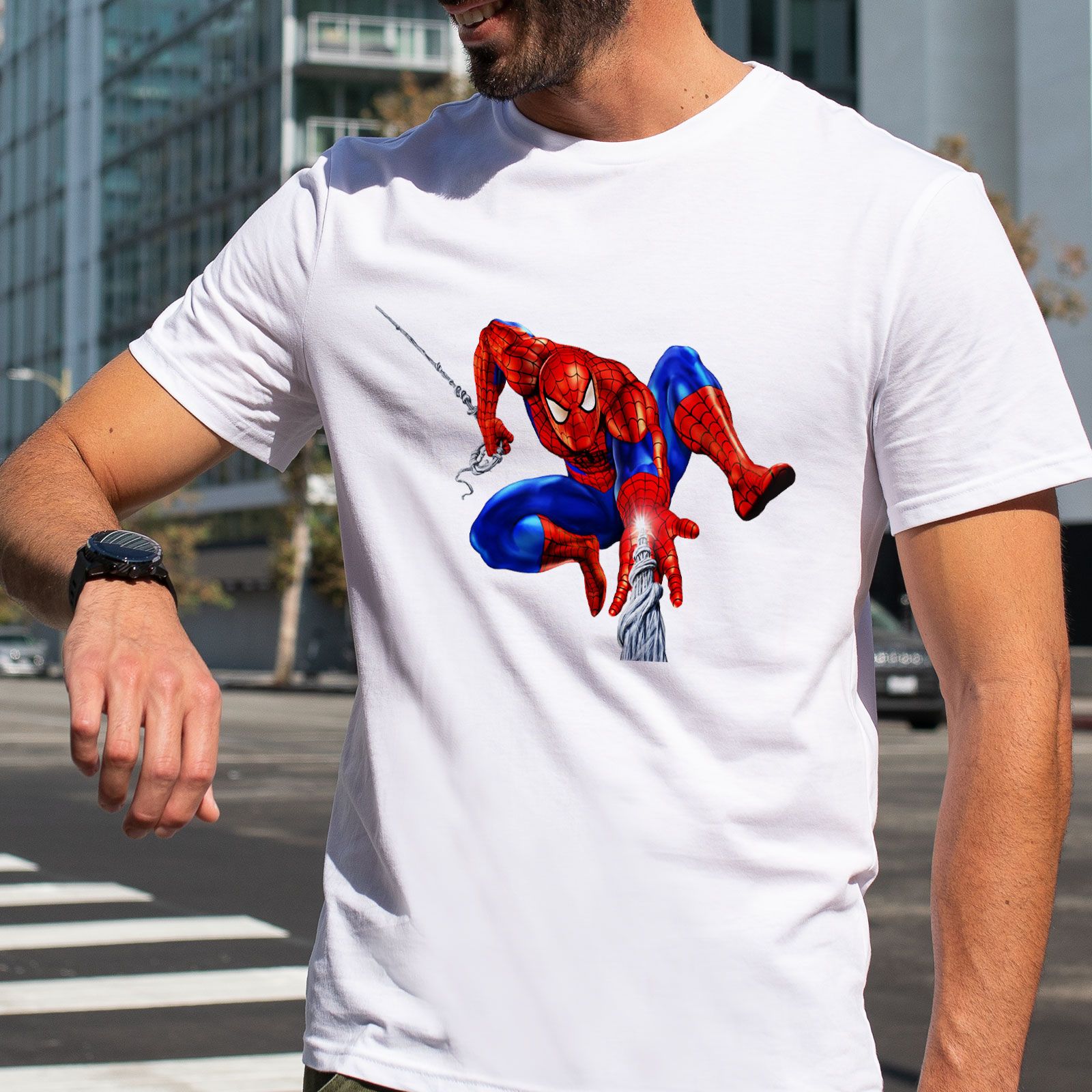 تی شرت آستین کوتاه مردانه هومرو مدل TW466 طرح مرد عنکبوتی - - 7