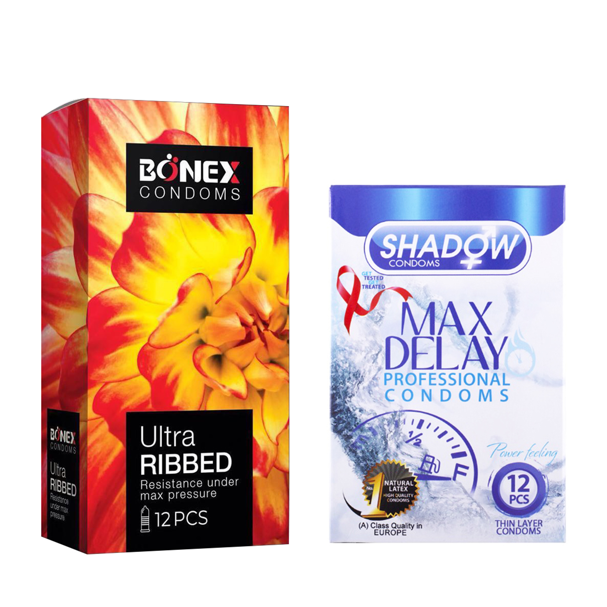 کاندوم بونکس مدل Ultra Ribbed بسته 12 عددی به همراه کاندوم شادو مدل Max Delay بسته 12 عددی