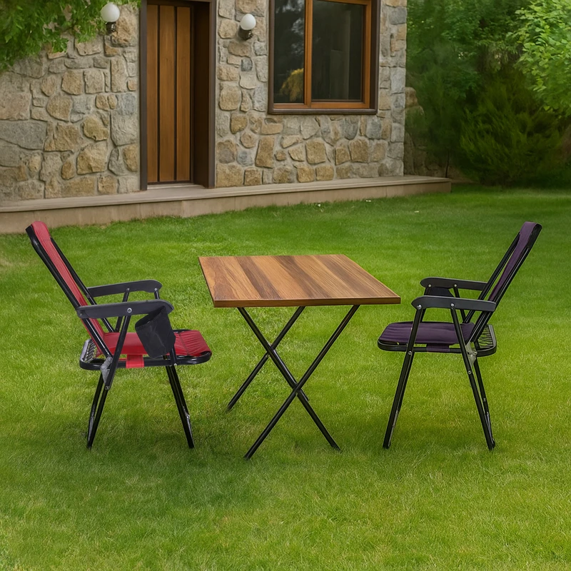 عکس شماره 38 : میز و صندلی سفری تاشو 2 نفره مدل فوم کامل 7 فنر بسته 3 عددی