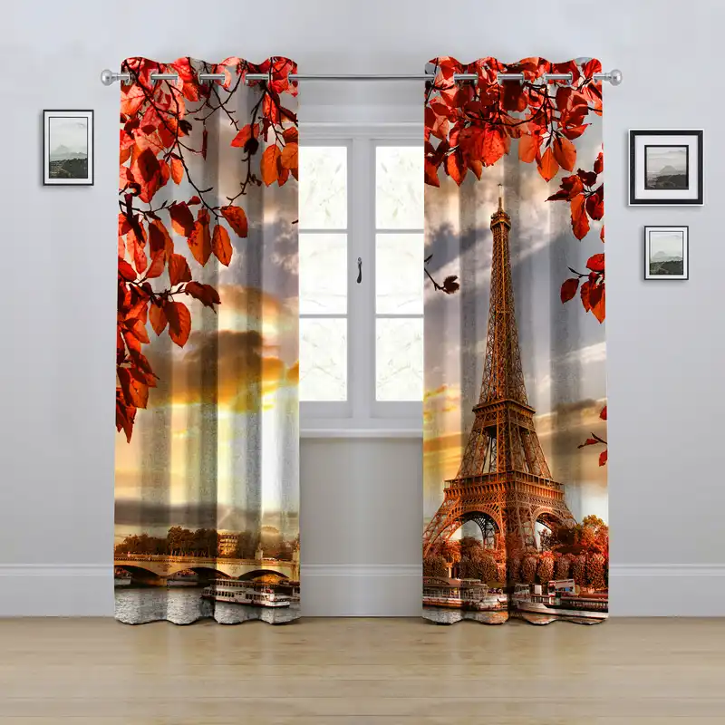 پرده مدل پانچی طرح برج ایفل سایز 280x145 سانتی متر
