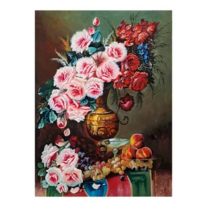 تابلو نقاشی رنگ روغن طرح گلدان گل کد 1404