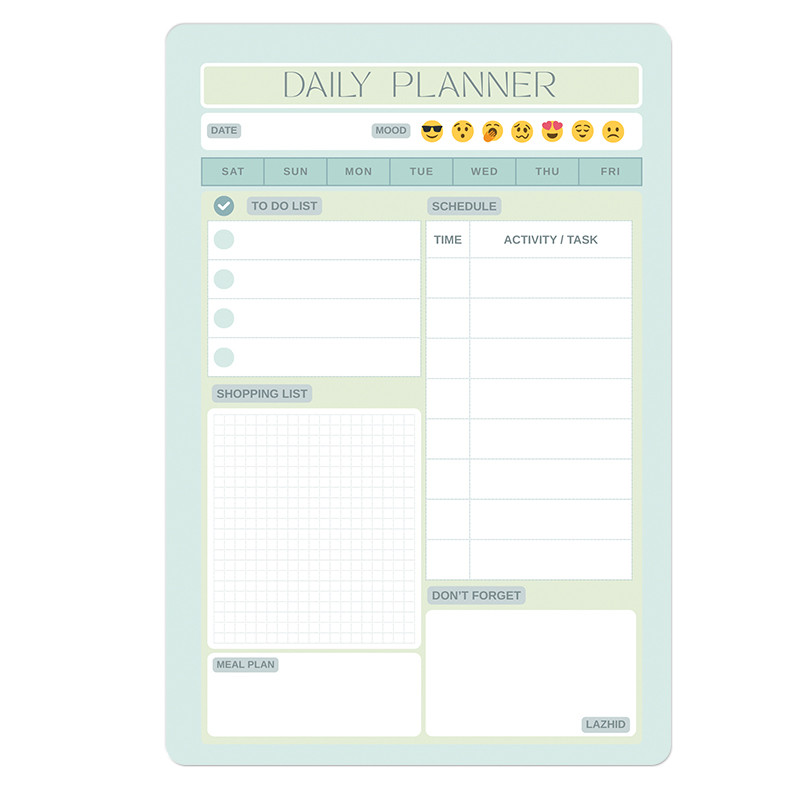 تخته وایت برد لاژید طرح پلنر روزانه سایز 20X30 سانتیمتر