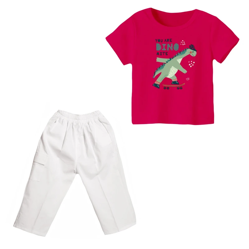 ست تی شرت و شلوارک دخترانه مدل دایناسور کد ۲۸