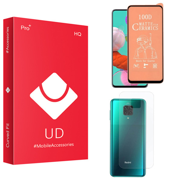 محافظ صفحه نمایش سرامیکی مات یو دی مدل HQ مناسب برای گوشی موبایل شیائومی Redmi Note 9 Pro به همراه محافظ پشت گوشی