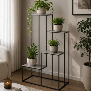 استند گلدان ایستاده مدل B-22، فلز و چوب، ابعاد 80×60×40 سانتی‌متر، وزن 1200 گرم، مناسب گل‌های آپارتمانی