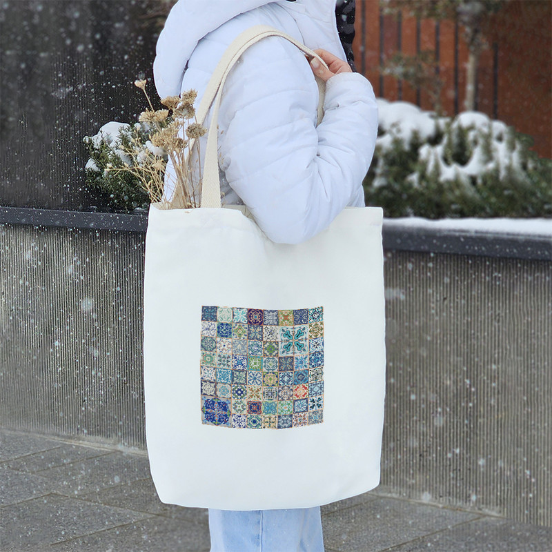 ساک خرید پارچه ای خندالو طرح کاشی مدل توت بگ کد 51