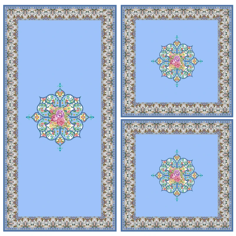 ست رومیزی سه تکه مستطیل مربع طرح اسلیمی کد 9988.3