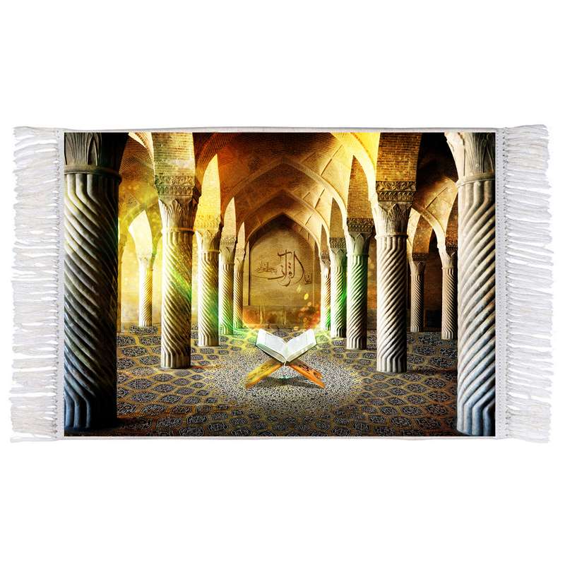 فرش ماشینی دیوارکوب اطلس آبی مدل ان هذا قرآن یهدی للتی هی اقوم کد T3568 