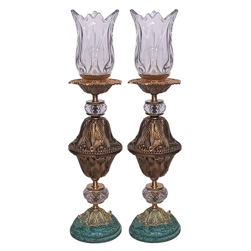 شمعدان برنجی مدل خمره ای کد S-4301 بسته دو عددی 