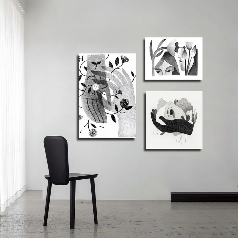 تابلو شاسی بکلیت طرح نقاشی چهره مدل SH-3914 مجموعه 3 عددی