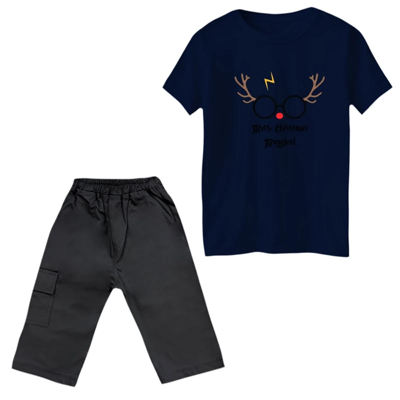 ست تی‌شرت و شلوارک پسرانه مدل عینک و شاخ