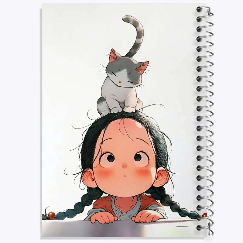 دفتر شطرنجی 50 برگ خندالو طرح دختر و گربه کد N5577