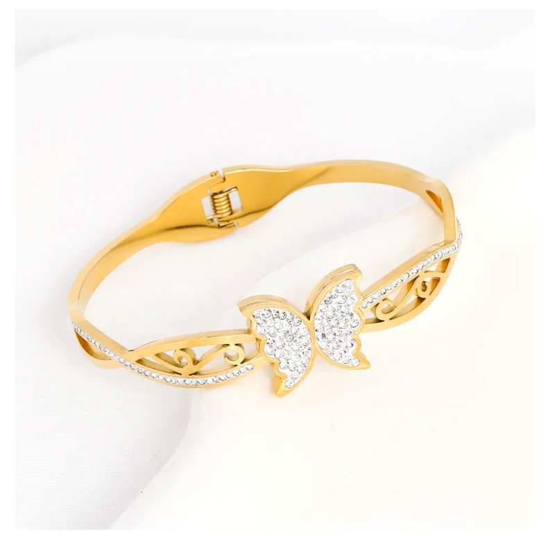 دستبند زنانه طرح پروانه مدل فنری کد 128g