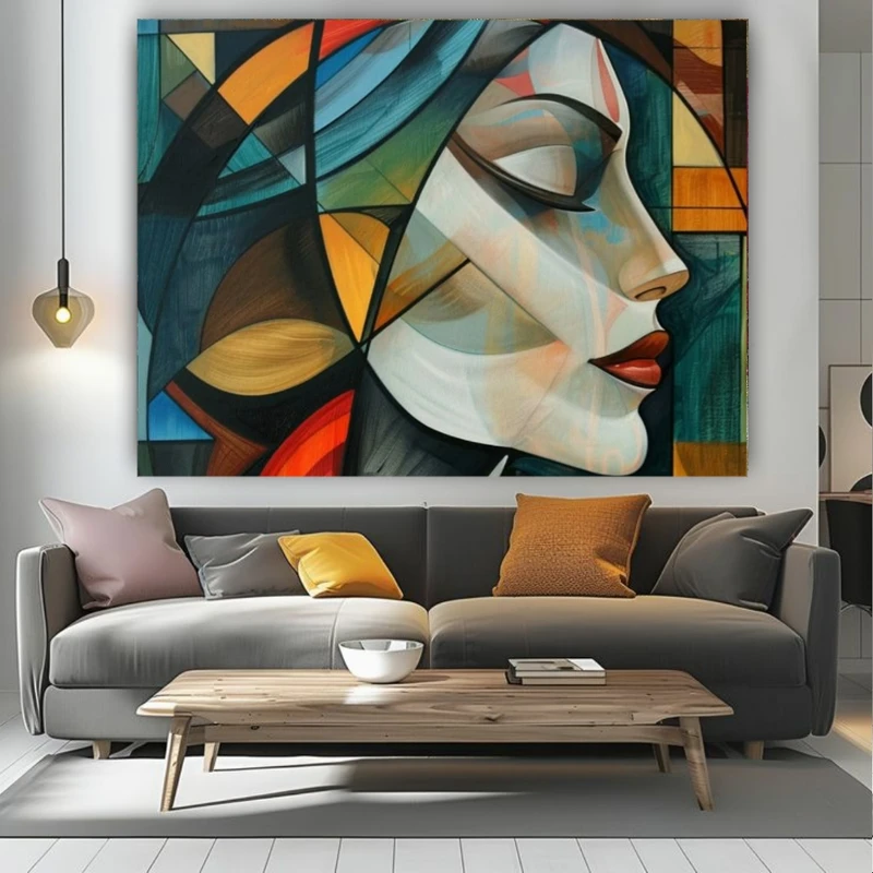 تابلو بوم طرح مخمل نقاشی انتزاعی مدل نیمرخ زیبا کد BK25078