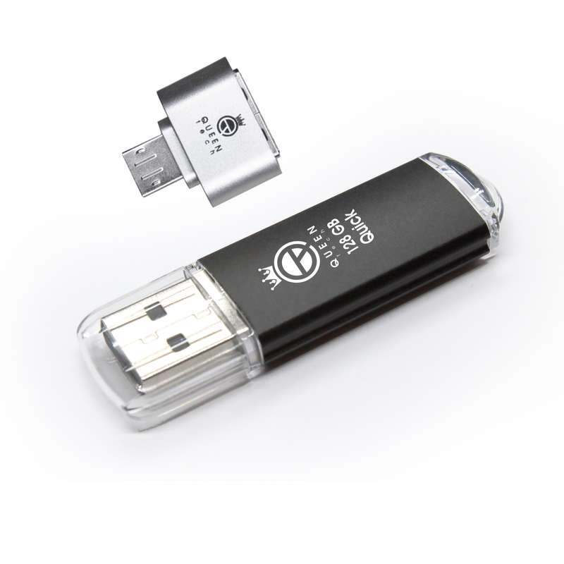 فلش مموری کوئین تک مدل QUICK PLUS ظرفیت 128 گیگابایت به همراه مبدل microusb OTG