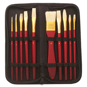 ست قلمو مو طبیعی مدل کیف دار کد Hog Bristle مجموعه 10 عددی