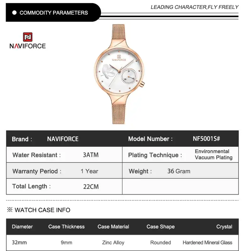 ساعت مچی عقربه ای زنانه نیوی فورس مدل N F 5001 RG W RG
