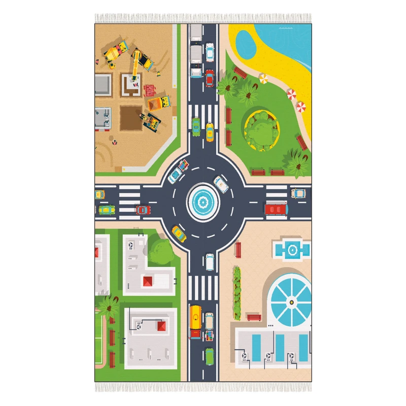 فرش پارچه‌ای مدل کودک طرح شهر و جاده و خیابان کد 1495-1