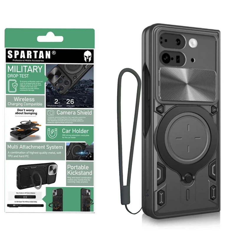 کاور اسپارتان مدل Magnet Ring Strap مناسب برای گوشی موبایل گوگل Pixel 9 Pro Fold به همراه بند آویز