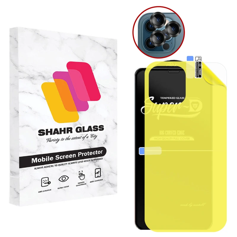  محافظ صفحه نمایش شهر گلس مدل 2SNR مناسب برای گوشی موبایل اپل iPhone 12 Pro به همراه محافظ پشت گوشی و محافظ لنز دوربین