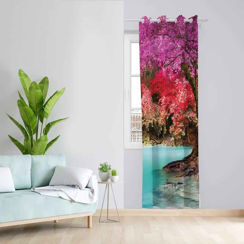 پرده طرح منظره مدل مخمل پانچی کد L 1369L Z سایز 140x200 سانتی متر