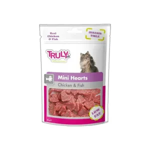 تشویقی گربه ترولی مدل  Mini Harts Chicken & Fish وزن 50 گرم