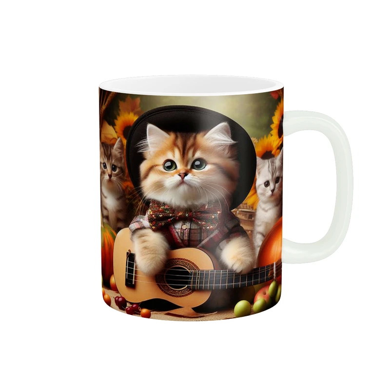 ماگ پاد آفرین طرح گربه و گیتار مدل کدوتنبل کد 732