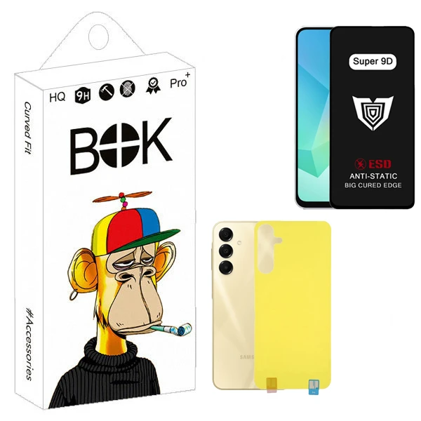 محافظ صفحه نمایش بوک مدل Super 9D Guard مناسب برای گوشی موبایل سامسونگ galaxy A16 به همراه محافظ صفحه نمایش