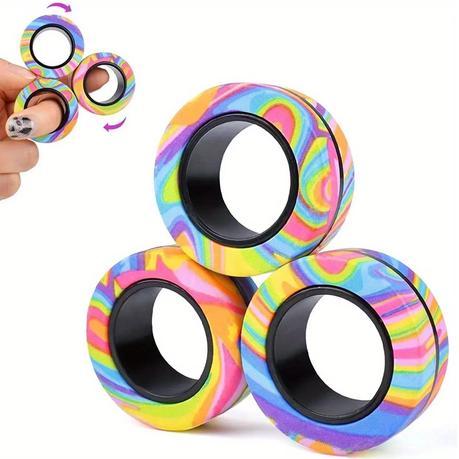 فیجت ضد استرس ریلایف مدل 100 Magnetic Ring طرح حلقه های مغناطیسی بسته ۳ عددی