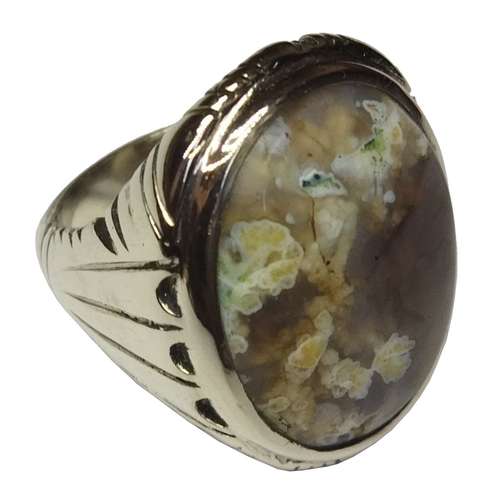 انگشتر مردانه مدل برنجی دوقاب عقیق شجر اصل معدنی