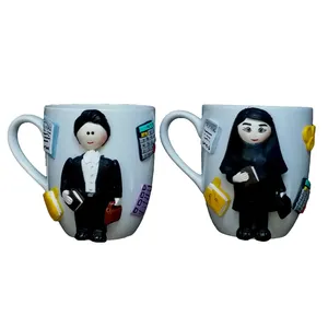 ماگ سرامیکی مدل حسابدار دختر و پسر کد 03006 مجموعه 2 عددی