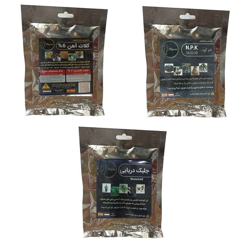 کود کلات آهن و فسفر ریشه زایی 10-52-10 و جلبک دریایی  مدل raw material وزن 150 گرم بسته 3 عددی