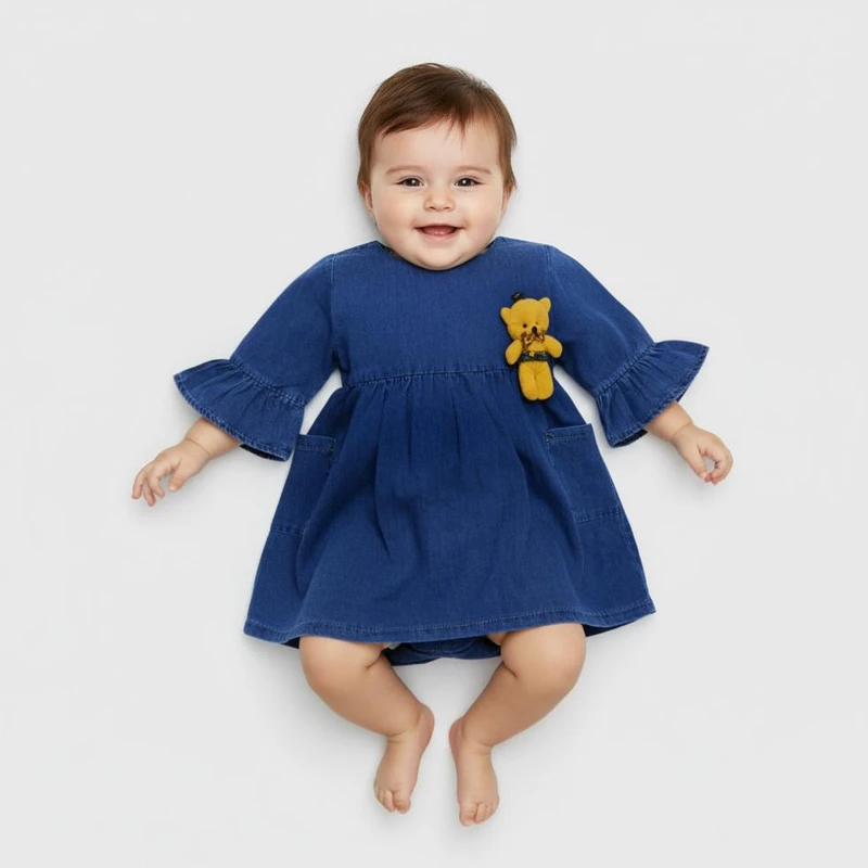 پیراهن آستین بلند یقه گرد دخترانه مدل عروسکی