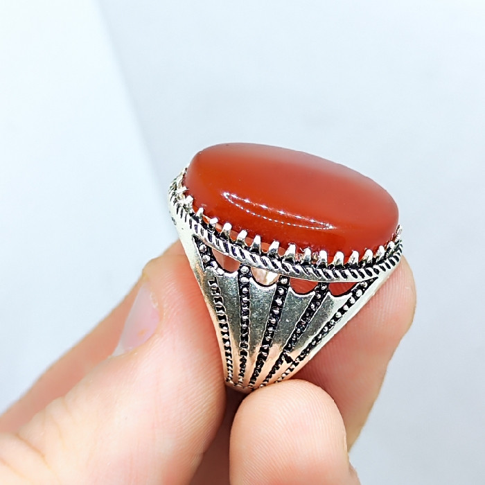 انگشتر نقره مردانه مدل سنگ عقیق رضوی رکاب اسپرت کد 6300