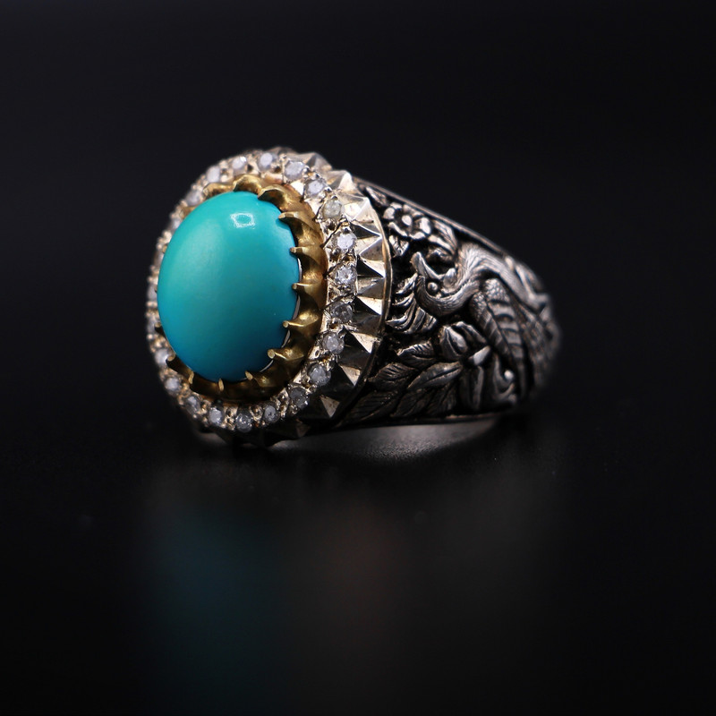 انگشتر نقره مردانه مدل فیروزه عجمی نیشابوری