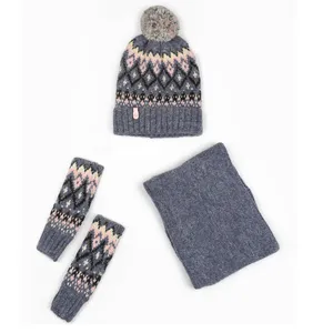 ست کلاه و شال گردن و دستکش بافتنی مدل SB-SS-15141