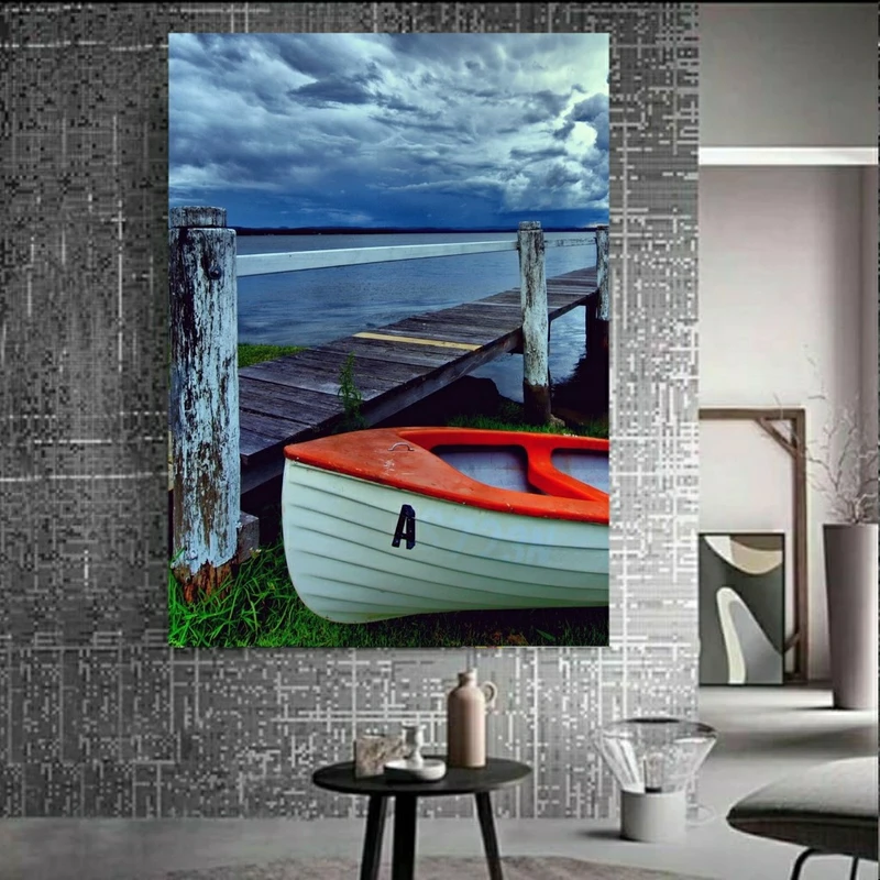 پوسترپارچه ای طرح مخمل مدل دریای پل چوبی کد BK1114