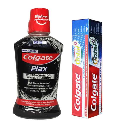 دهان شویه کلگیت مدل ذغالی حجم 500 میلی لیتر به همراه خمیر دندان کلگیت مدل Total Whitening حجم 100 میلی لیتر