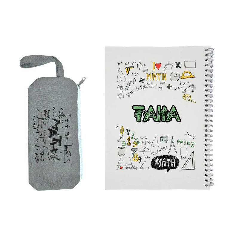 دفتر مشق 50 برگ طرح ریاضی مدل طاها به همراه جامدادی