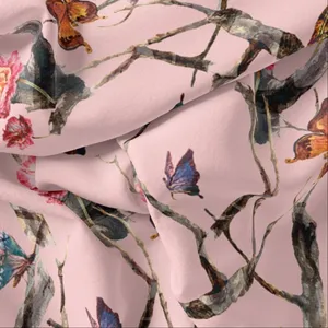 پارچه لباس مدل کرپ بوگاتی طرح گل و پروانه کد 8002B