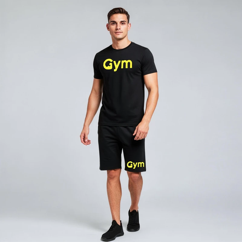 ست تیشرت آستین کوتاه و شلوارک راحتی مردانه مدل A27 طرح GYM